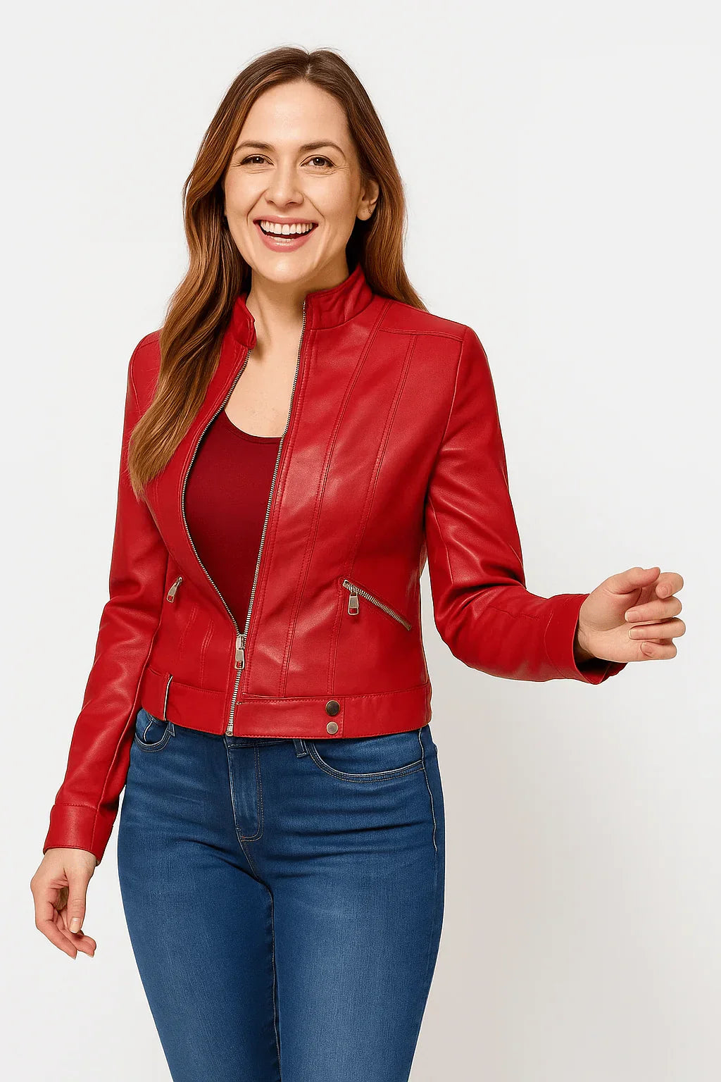 Elegante Damen Lederjacke Slim Fit
