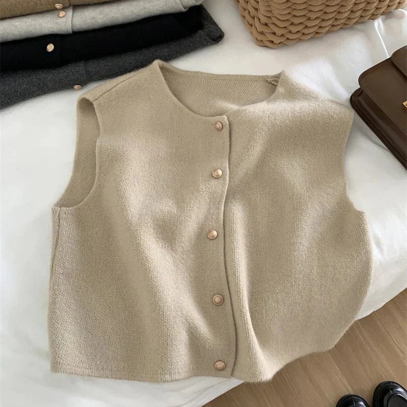 Damen Strickweste Modern Knöpfe - IdealeKleiden