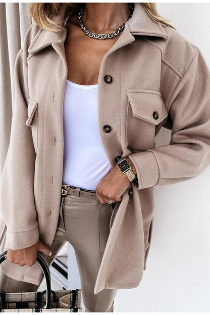 Luxus Pelzmantel Oversized Wollmix Hüfthöhe