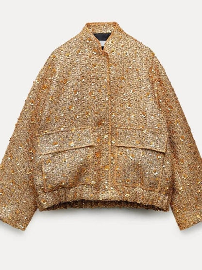 Glitzer Bomberjacke Damen Elegant