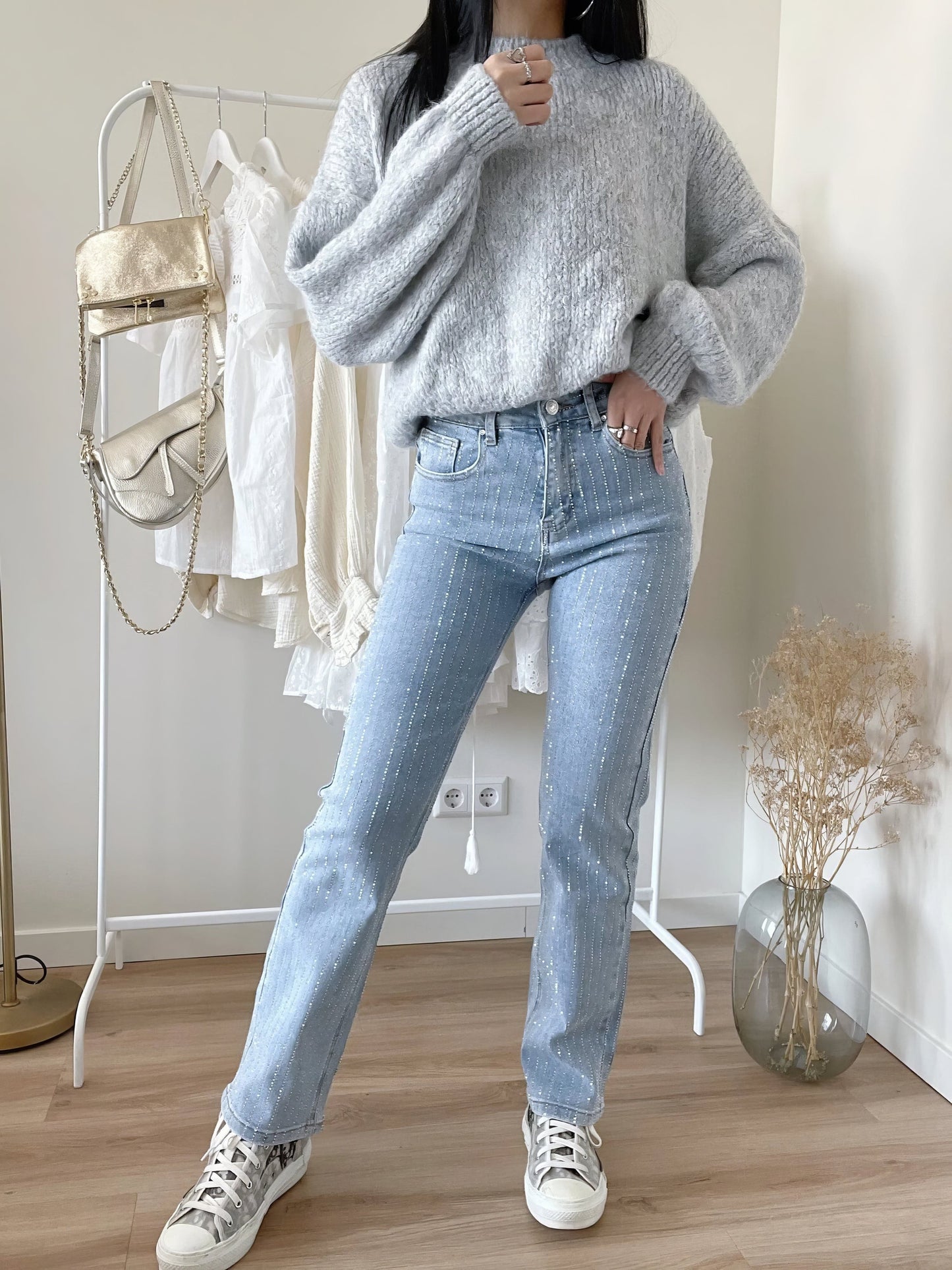Glitzer Jeans Damen Hochglanz
