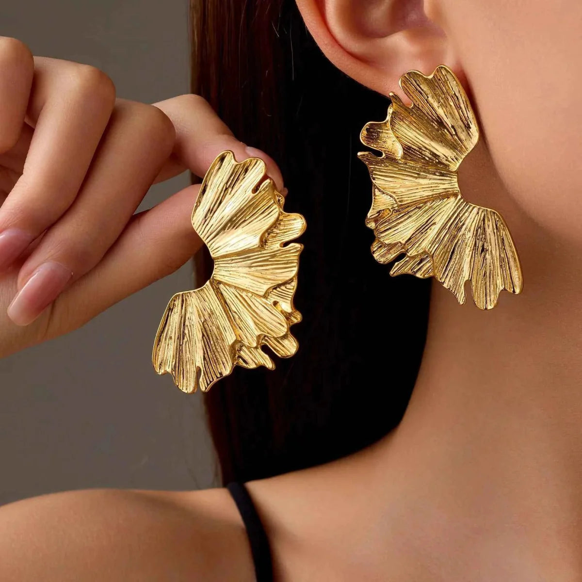 Große Blatt-Ohrringe Damen Schmuck Elegant