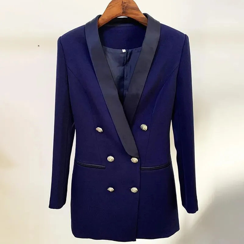 Stylische Blazer Damen Navy Blau Elegante Einfarbig