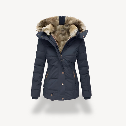 Damen Parka Steppjacke mit Abnehmbarer Kunstfellkappe