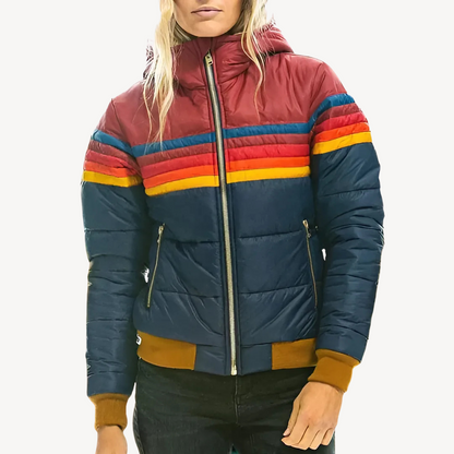 Damen Pufferjacke Streifen Muster Winter