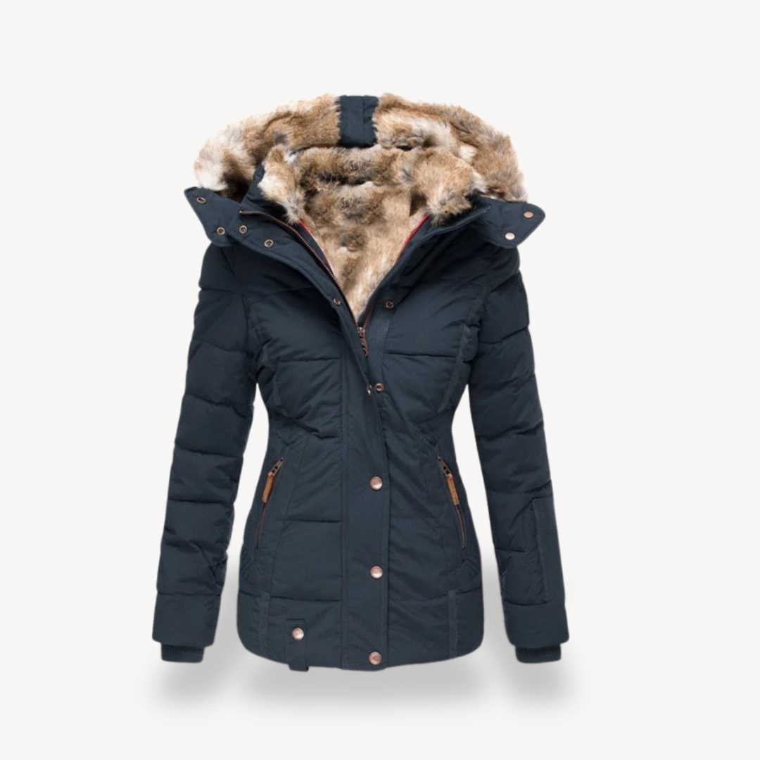 Warme Damen Pufferjacke Kunstfell Gefüttert