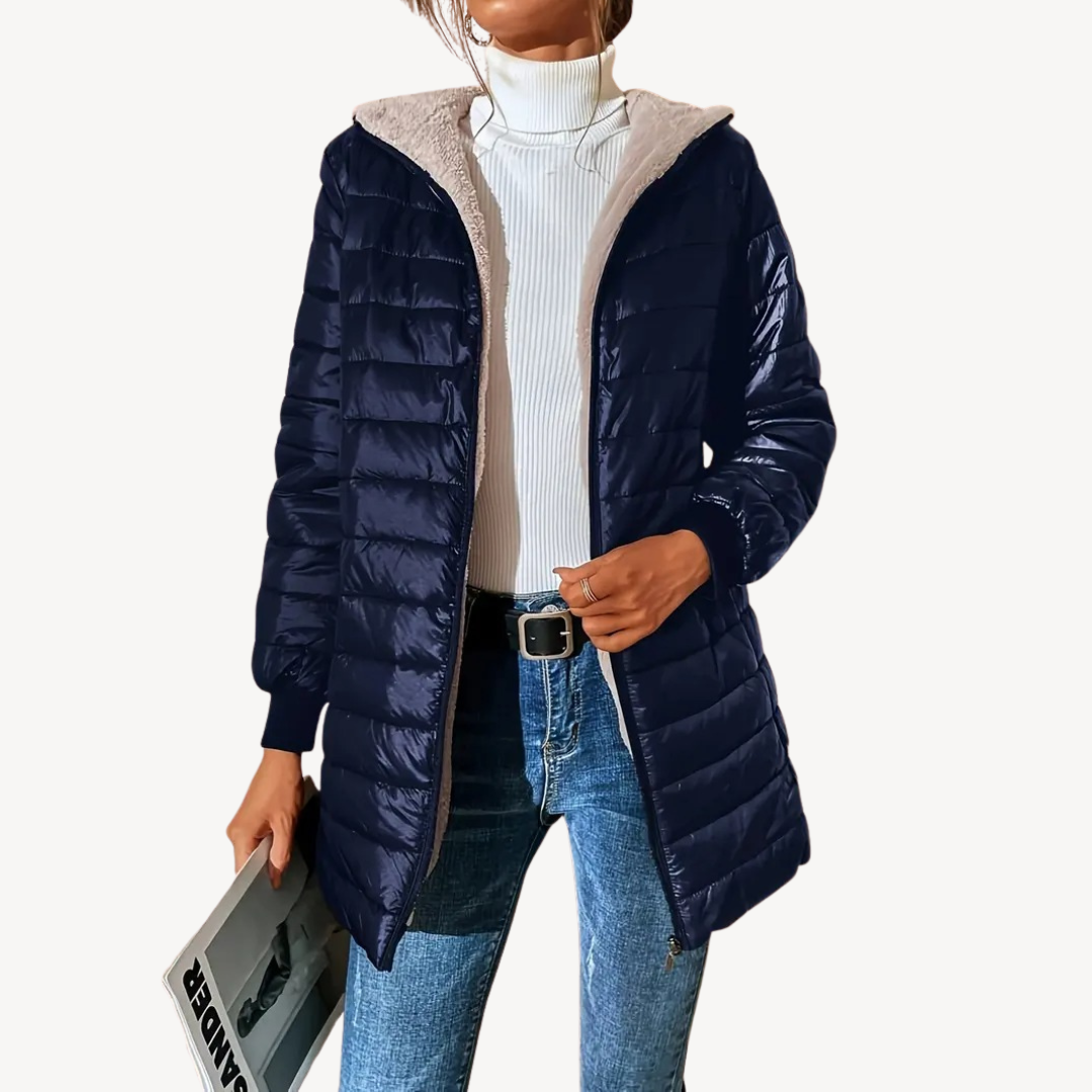 Damen Steppjacke Kunstpelz Futter Warm