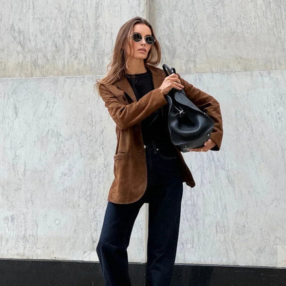 Stylische Damenjacke Wildleder Braun - IdealeKleiden