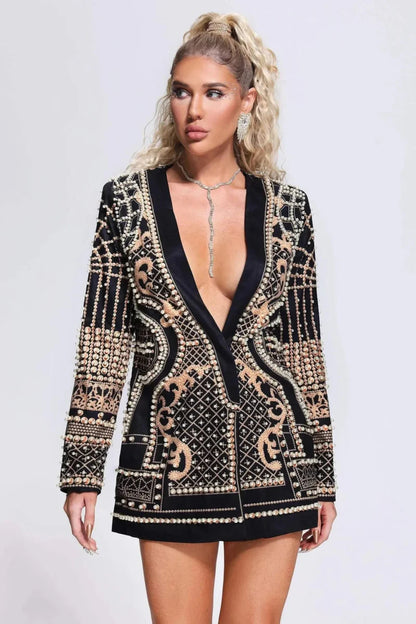 Elegantes Minikleid mit Perlenstickerei und tiefem Dekolleté - IdealeKleiden