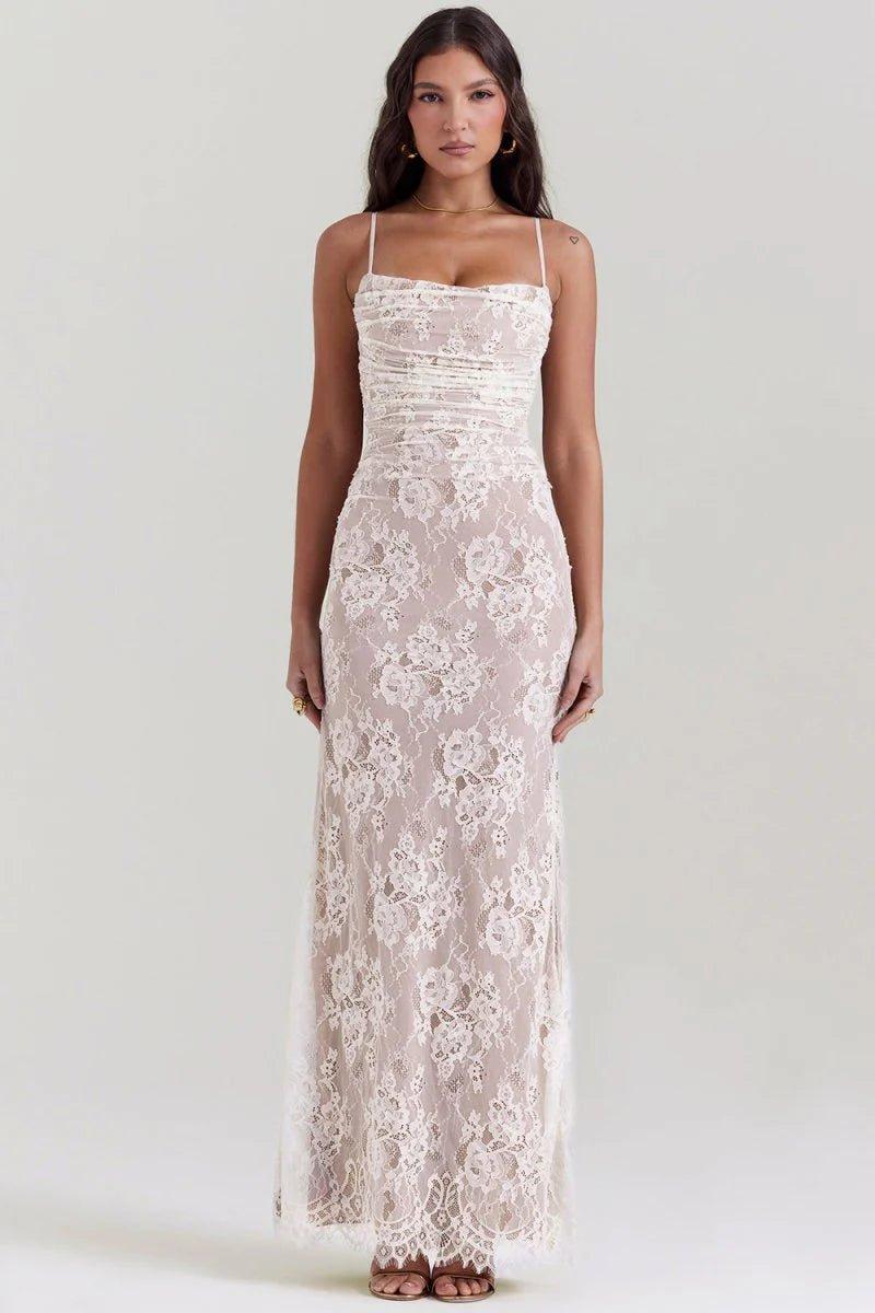 Elegantes Maxikleid Spitze Langärmlig Durchsichtig