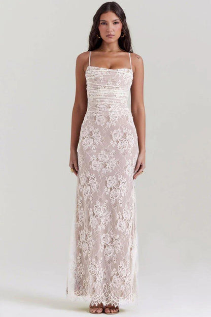 Elegantes Maxikleid Spitze Langärmlig Durchsichtig