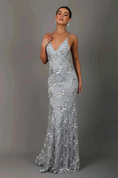 Abendkleid Lang Elegant Pailletten Spitze