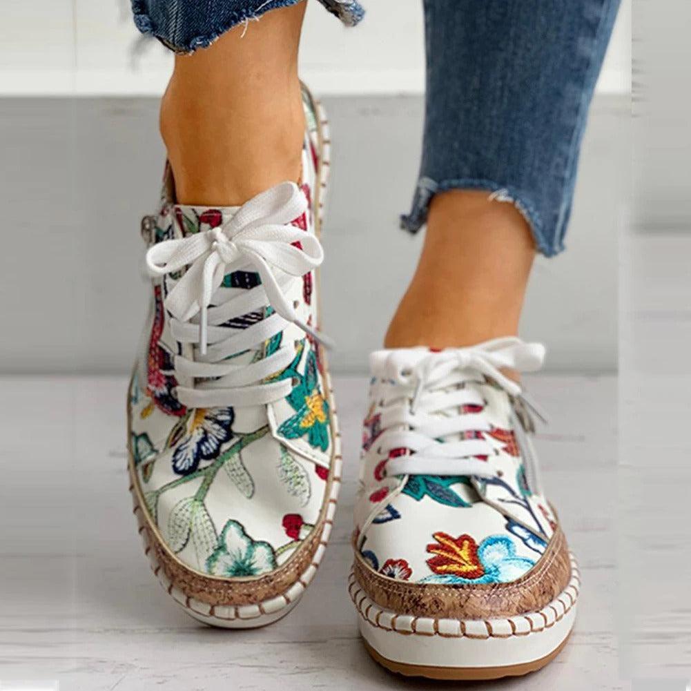 Santorin Blumen Sneaker Damen Trend - IdealeKleiden