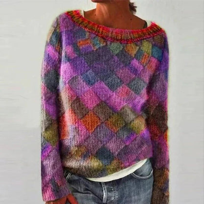 Bunter Pullover O-Ausschnitt Trendy Stil