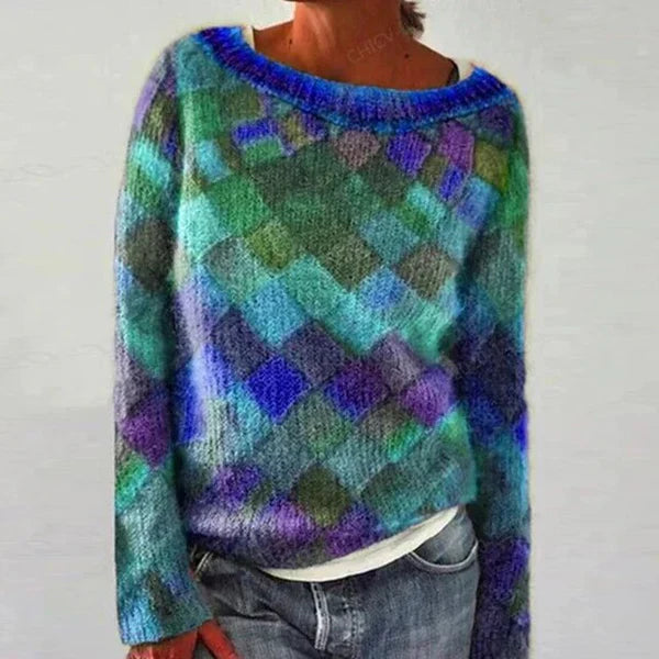 Bunter Pullover O-Ausschnitt Trendy Stil
