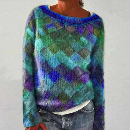 Bunter Pullover O-Ausschnitt Trendy Stil
