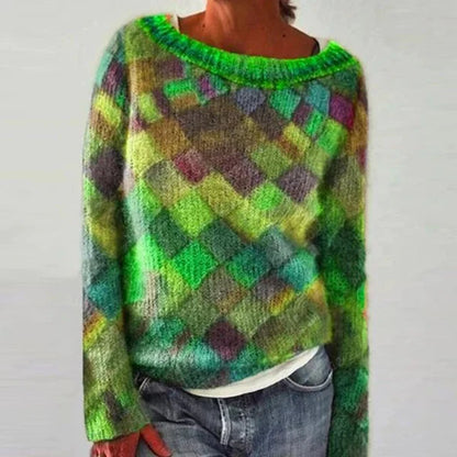 Bunter Pullover O-Ausschnitt Trendy Stil