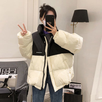 Übergrößige Pufferjacke Steppdesign Hochkragen Reißverschluss - IdealeKleiden