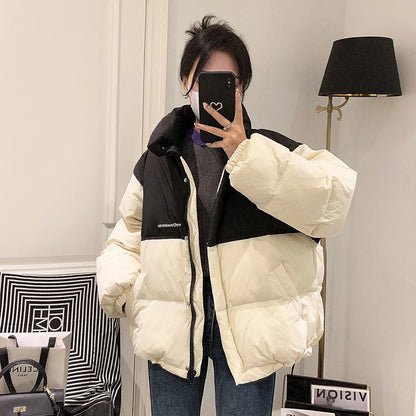 Übergrößige Pufferjacke Steppdesign Hochkragen Reißverschluss