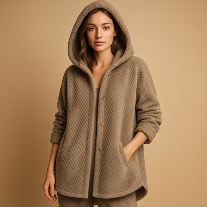 Weiche Damen Teddyjacke mit Kapuze
