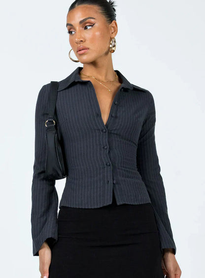 Damenbluse Elegant Weit Schnitt Streifen