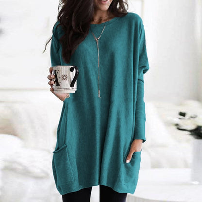 Stylischer Damen Pullover Lang Schwarz
