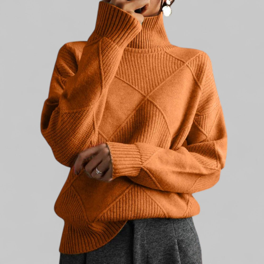 Damen Oversized Pullover Winter Muster Rollkragen