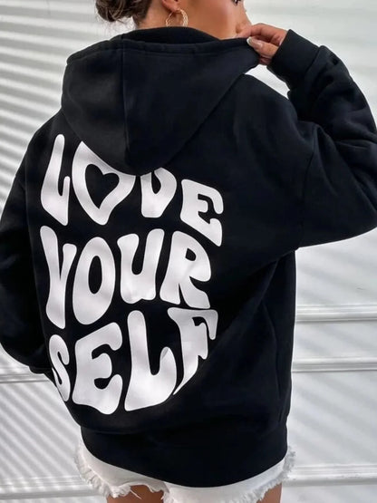 Damen Oversize Hoodie mit Selbstliebe Aufdruck - IdealeKleiden