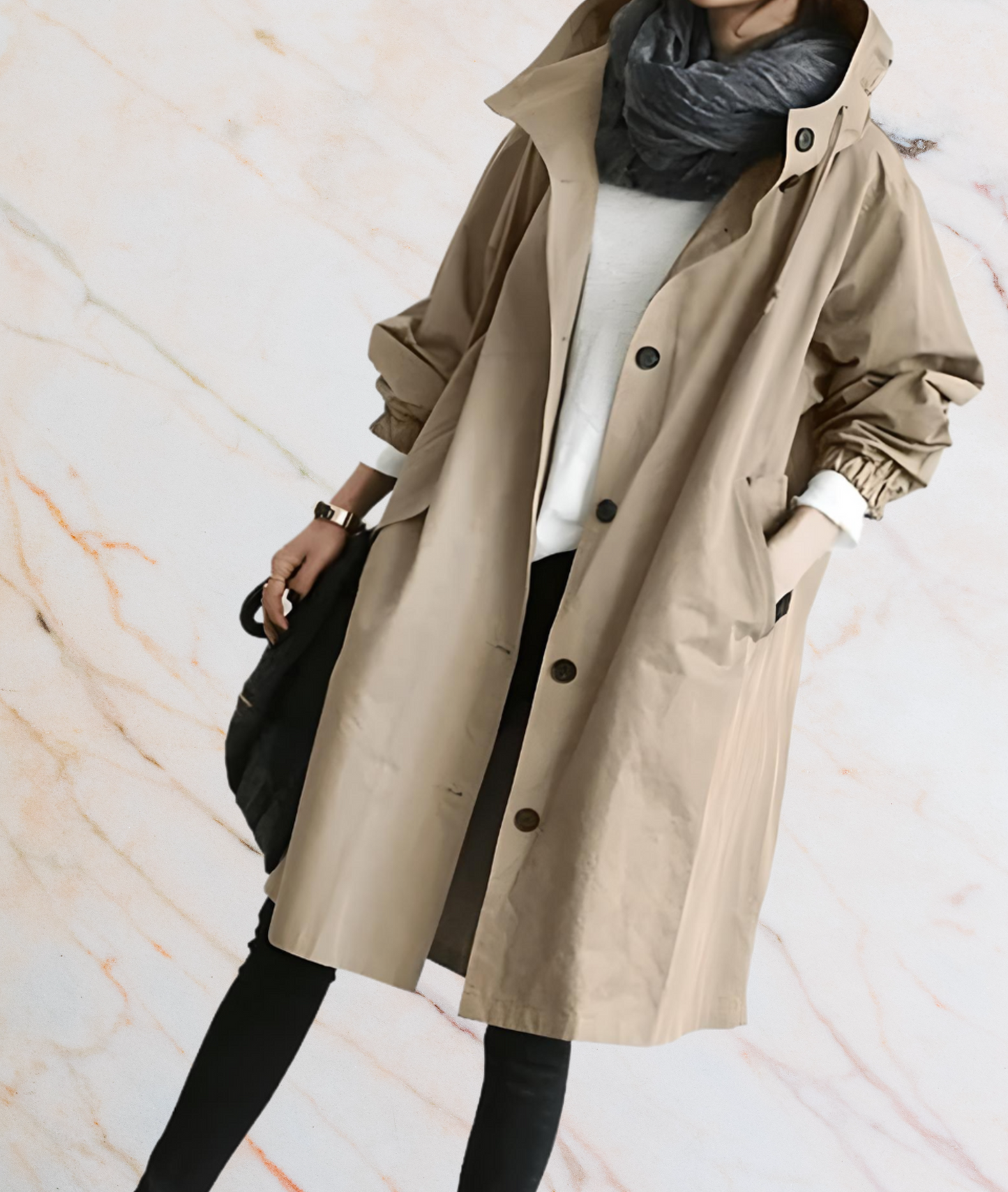 Große Oversized Jacke Damen Mit Knöpfen und Taschen
