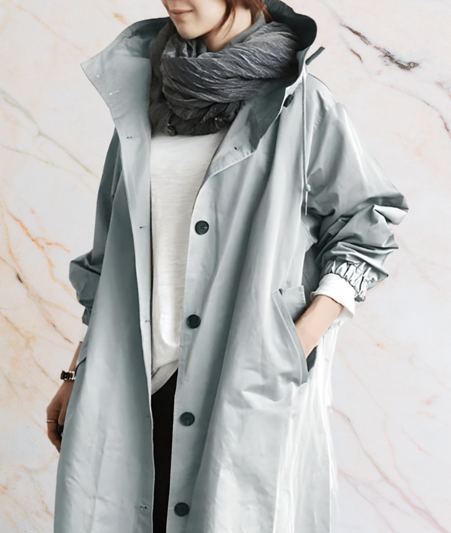 Große Oversized Jacke Damen Mit Knöpfen und Taschen - IdealeKleiden