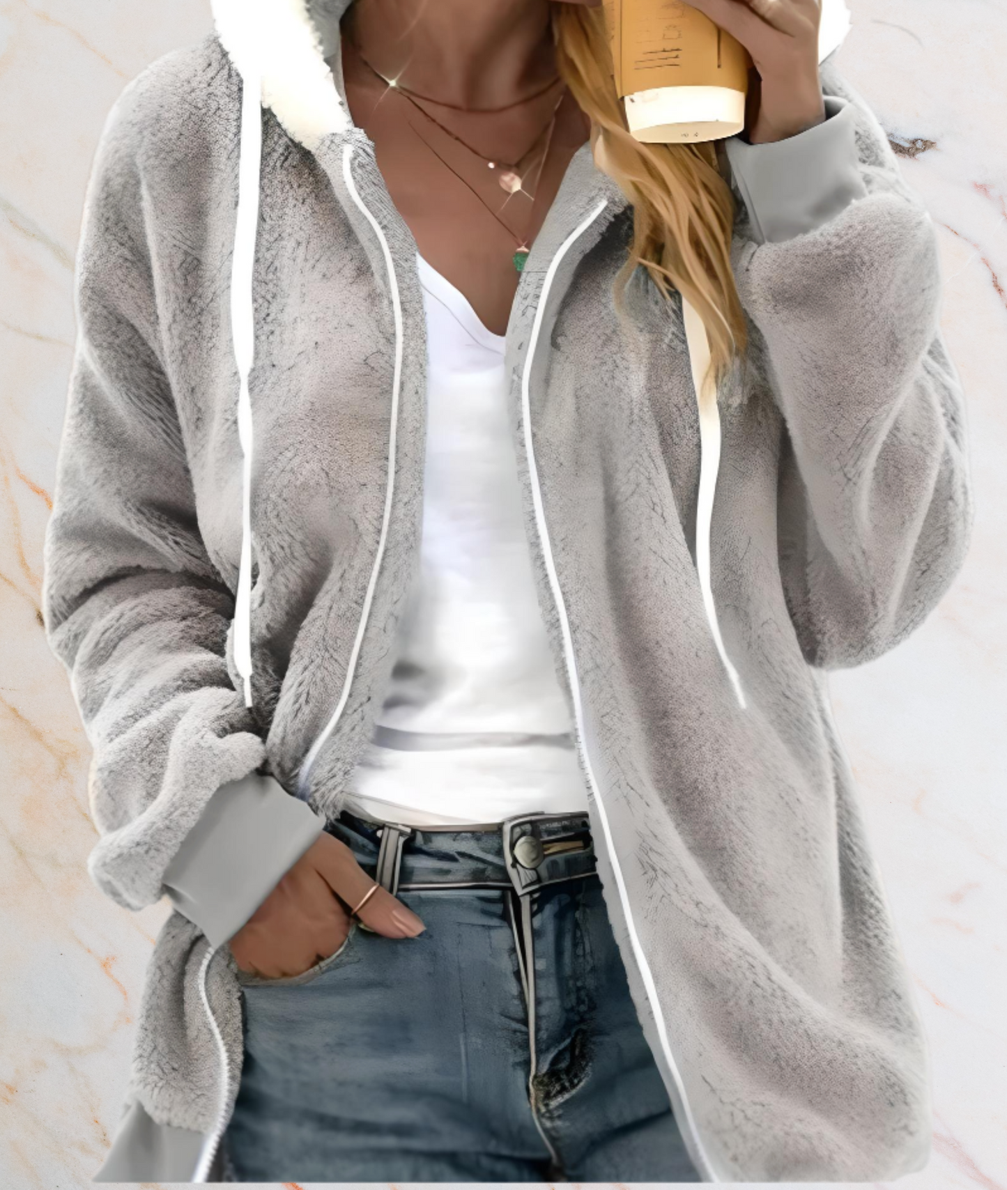 Große Kunstleder Jacke Lang Reißverschluss