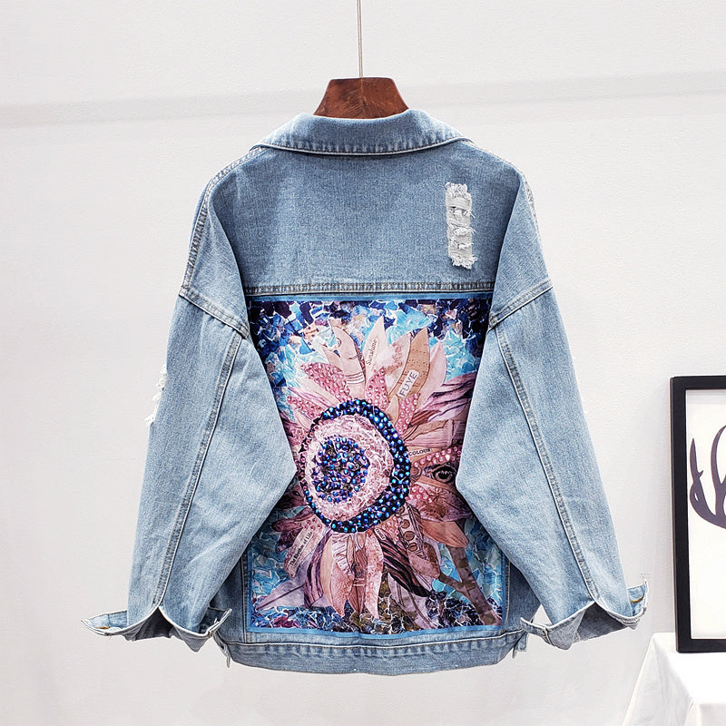 Große Damen Denim Jacke Oversized Stil