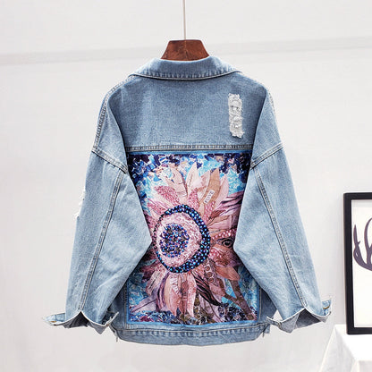 Große Damen Denim Jacke Oversized Stil