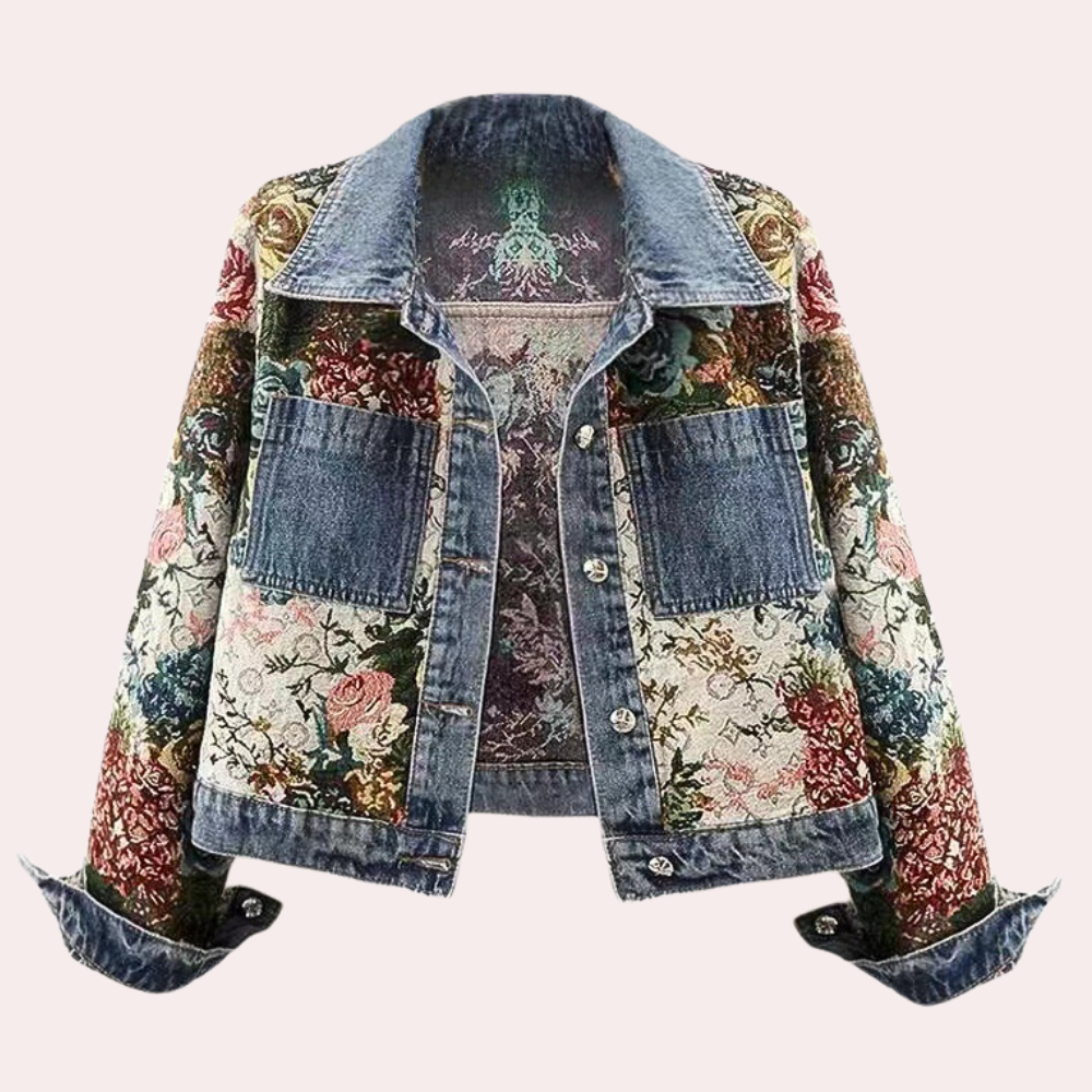 Elegante Damen Denimjacke Blumenmuster Herbstmode
