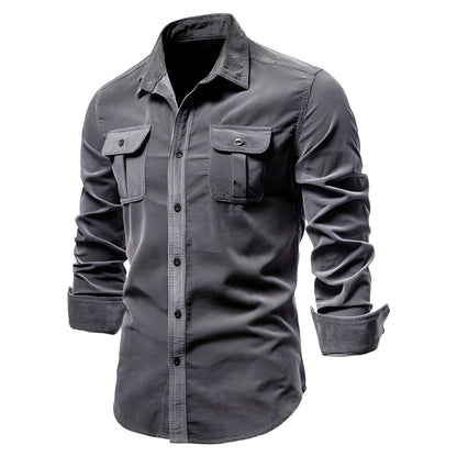 Herren Freizeithemd Langarm Elegant Knopfleiste