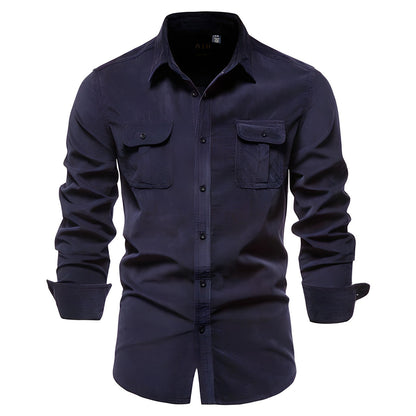 Herren Freizeithemd Langarm Elegant Knopfleiste
