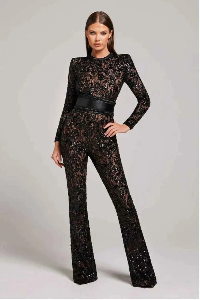 Glitzer-Jumpsuit Weites Bein Abendkleid