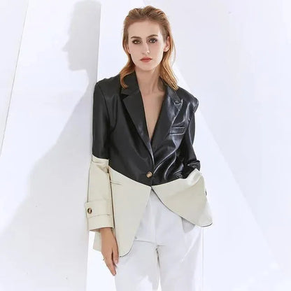 Stylischer Patchwork Blazer Damen Lederjacke