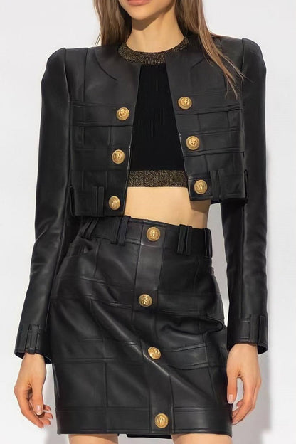 Stylisches Frauen Set | PU Lederjacke Minirock - IdealeKleiden