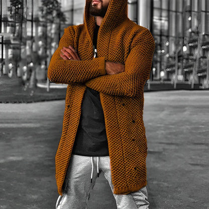 Herren Strickcardigan Mittellang Kapuzenpullover