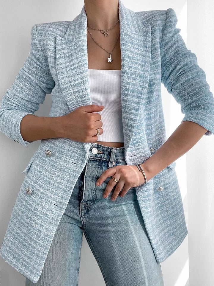 Eleganter Damen Blazer Hellblau Knopfverschluss