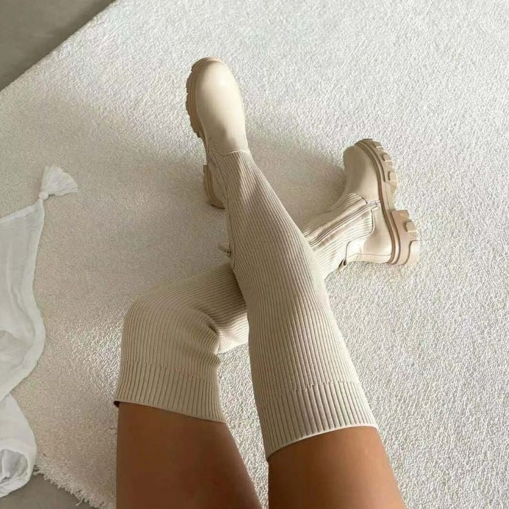 Elegante Damen Stiefel Knielang Mit Reißverschluss