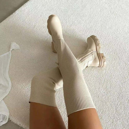 Elegante Damen Stiefel Knielang Mit Reißverschluss