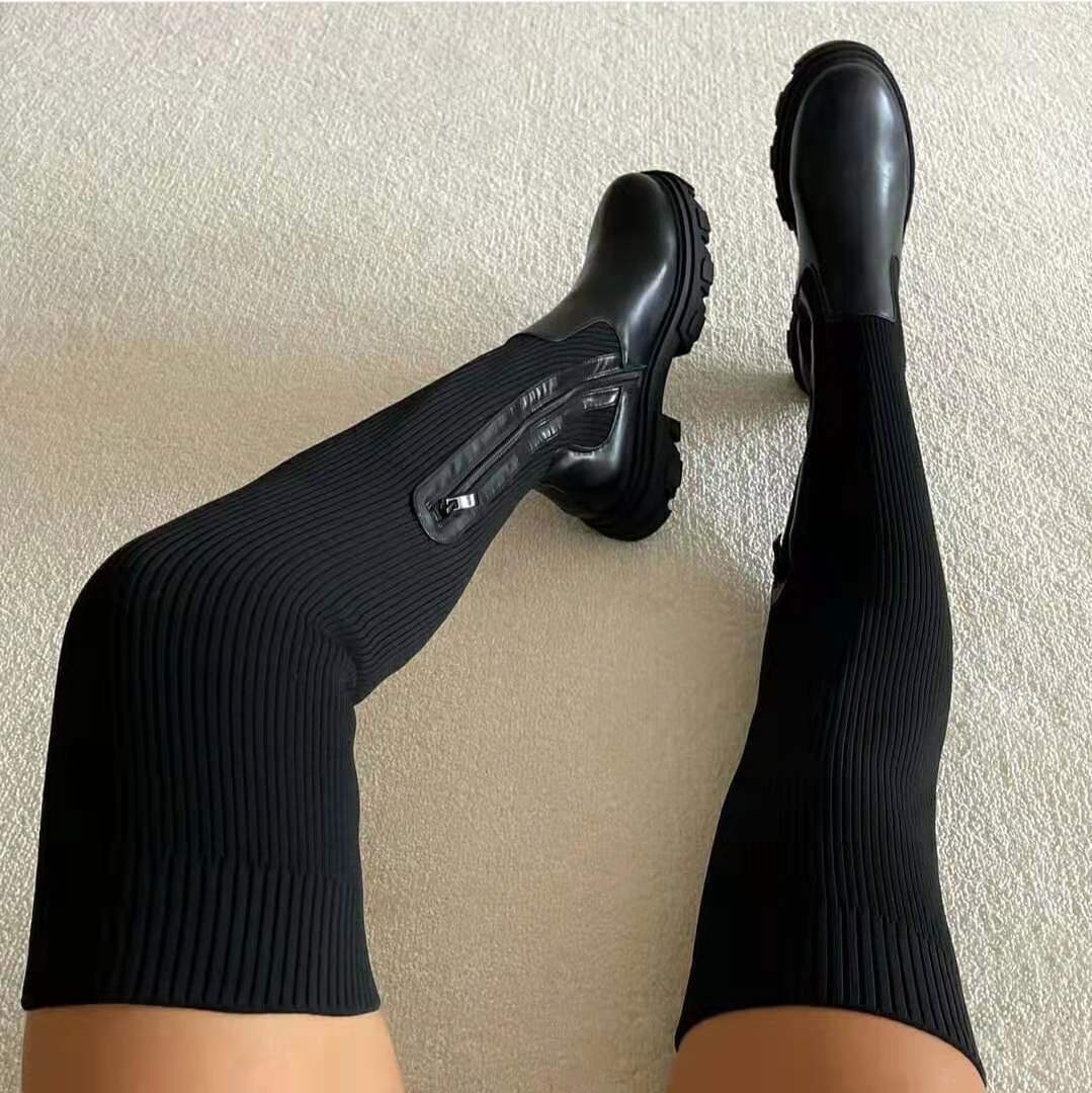 Elegante Damen Stiefel Knielang Mit Reißverschluss