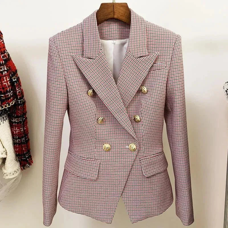 Stilvoller Damenblazer Pink Karomuster