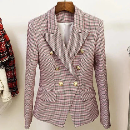 Stilvoller Damenblazer Pink Karomuster