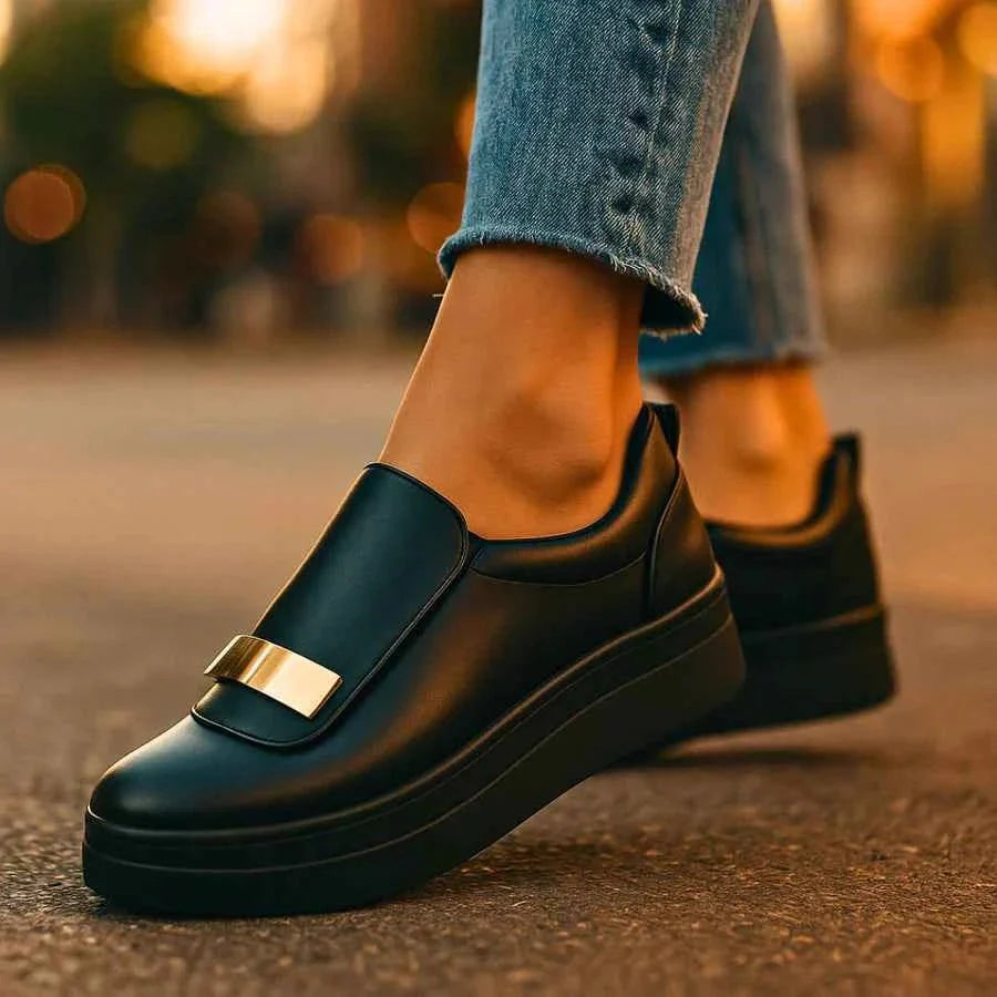 Damen Plateau Loafer Schuhe Chic