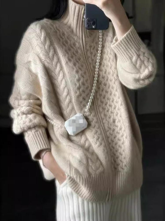 Stilvoller Kaschmir Cardigan mit Rollkragen - IdealeKleiden