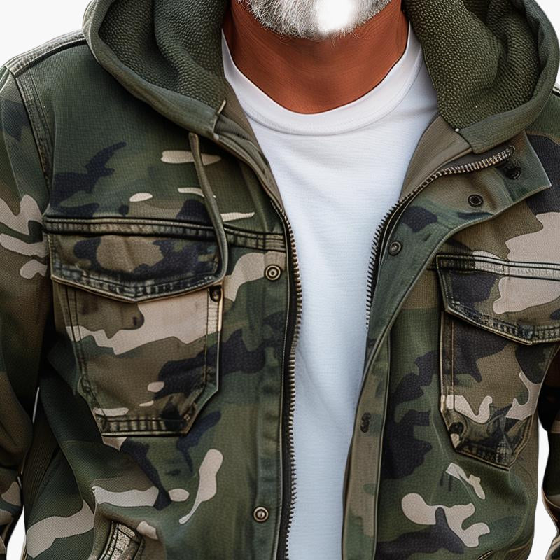Praktische Cargojacke Camouflage Stil Kapuze - IdealeKleiden