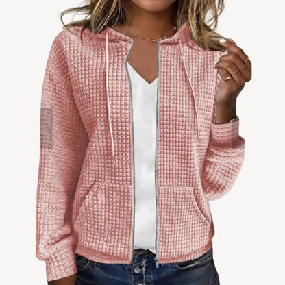 Kuschelige Waffel-Pullover Damen mit Kapuze und Reißverschluss